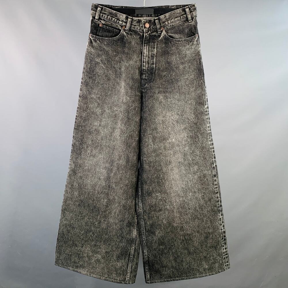 CELINE Size 29 Black Wash Denim Zip Fly Wide Leg Baggy Jeans
